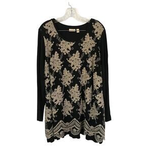 LOGO Lavish by Lori Goldstein Top 2XL Womens Black Embroidered Lace Hem Knit Top